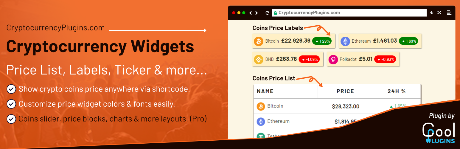 Product image for Cryptocurrency Widgets – Price Ticker & Coins List.