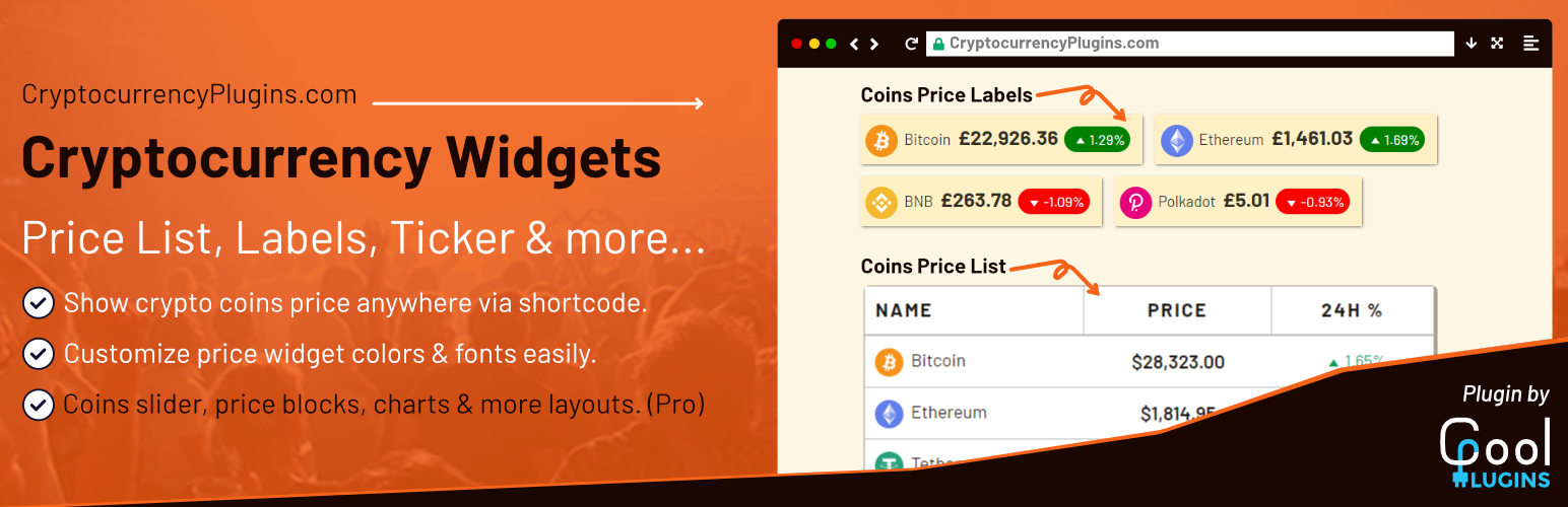 WordPress 外掛 Cryptocurrency Widgets – Price Ticker & Coins List 的封面圖片。