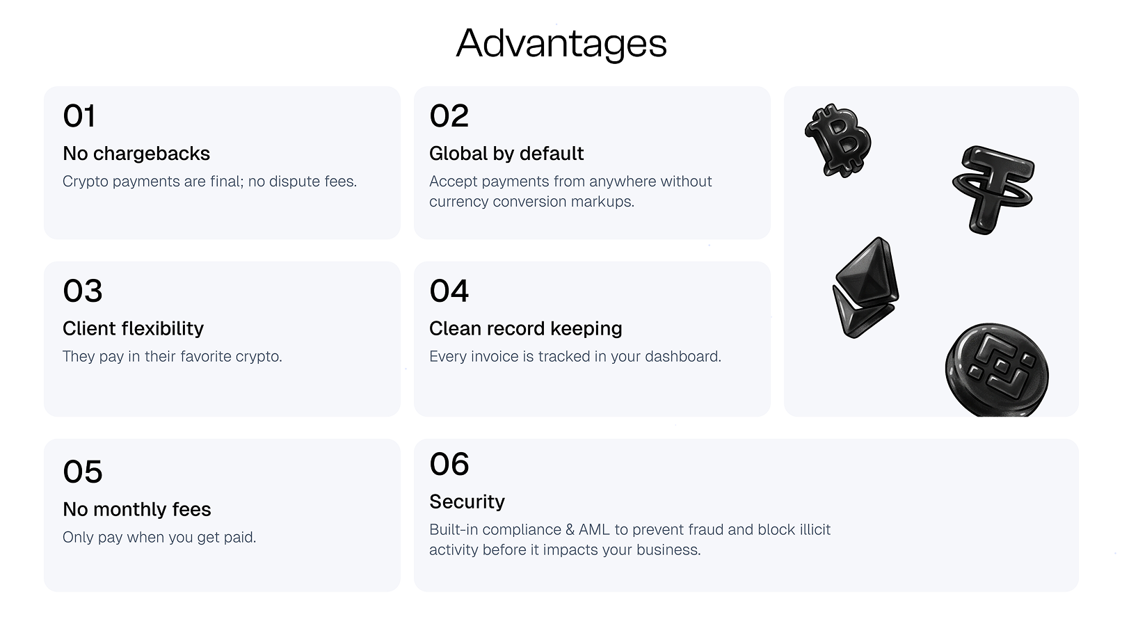 Why sell with Cryptonly — no chargebacks, global payments, no monthly fees