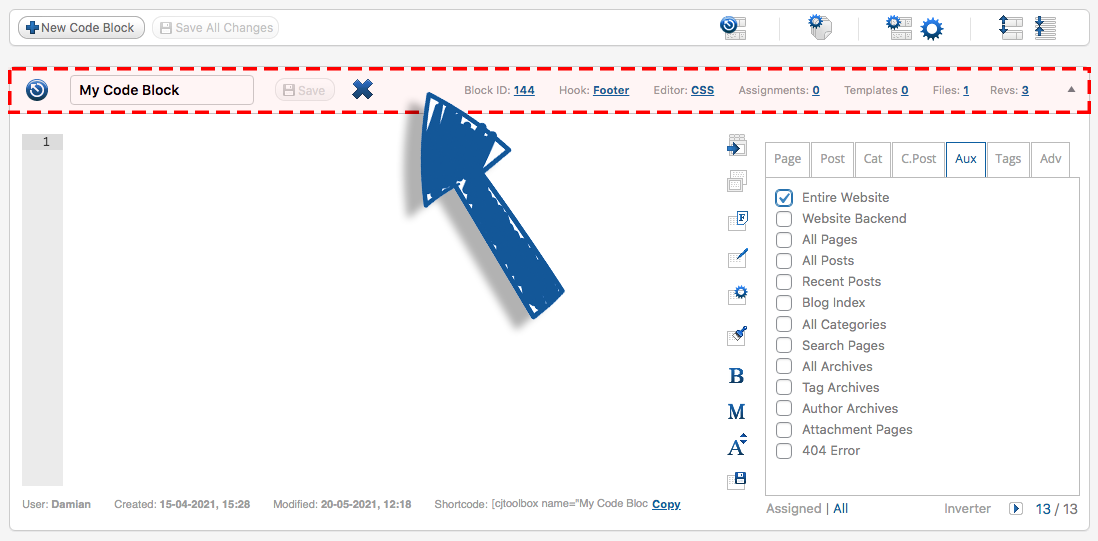 Code Block Toolbar