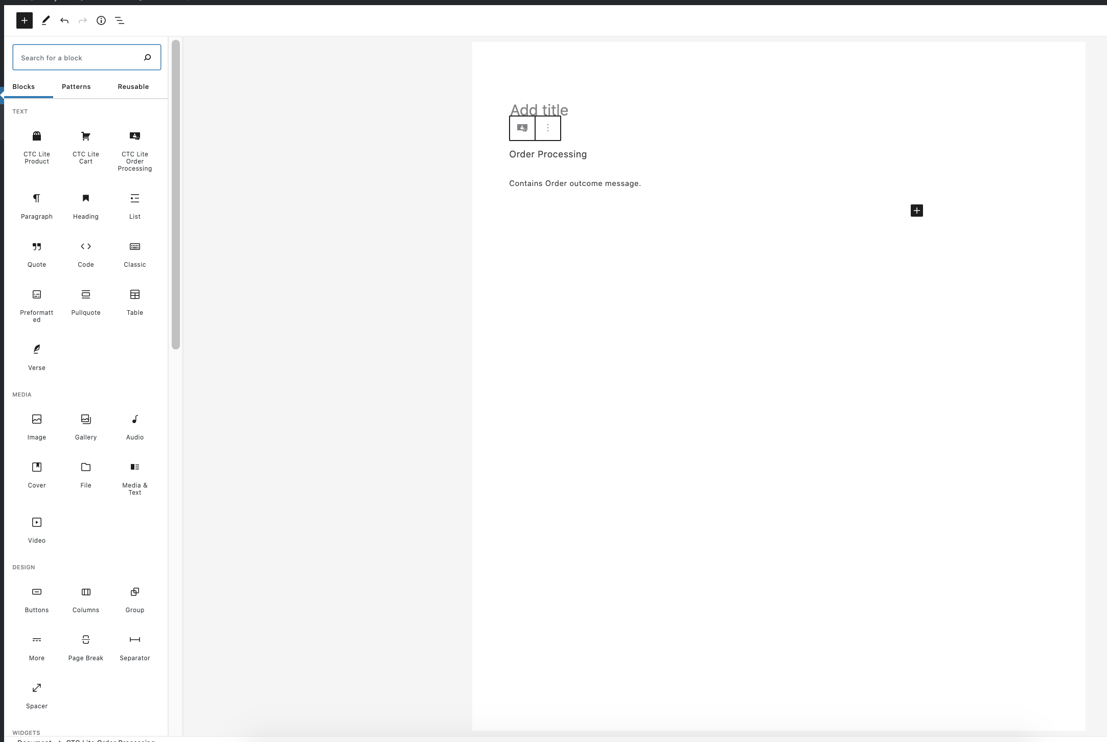 Order Processing block in the editor.