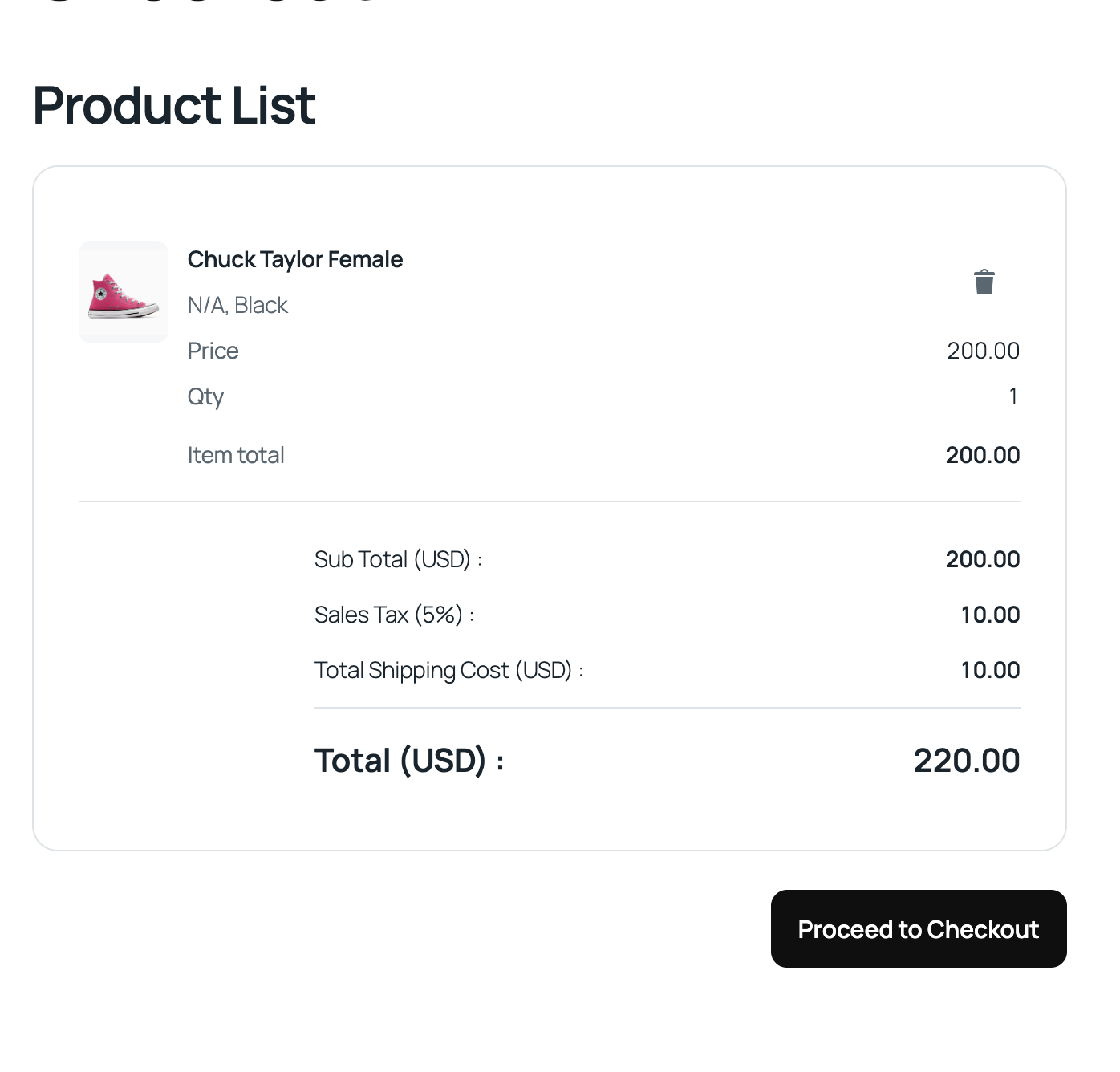Cart and checkout page.