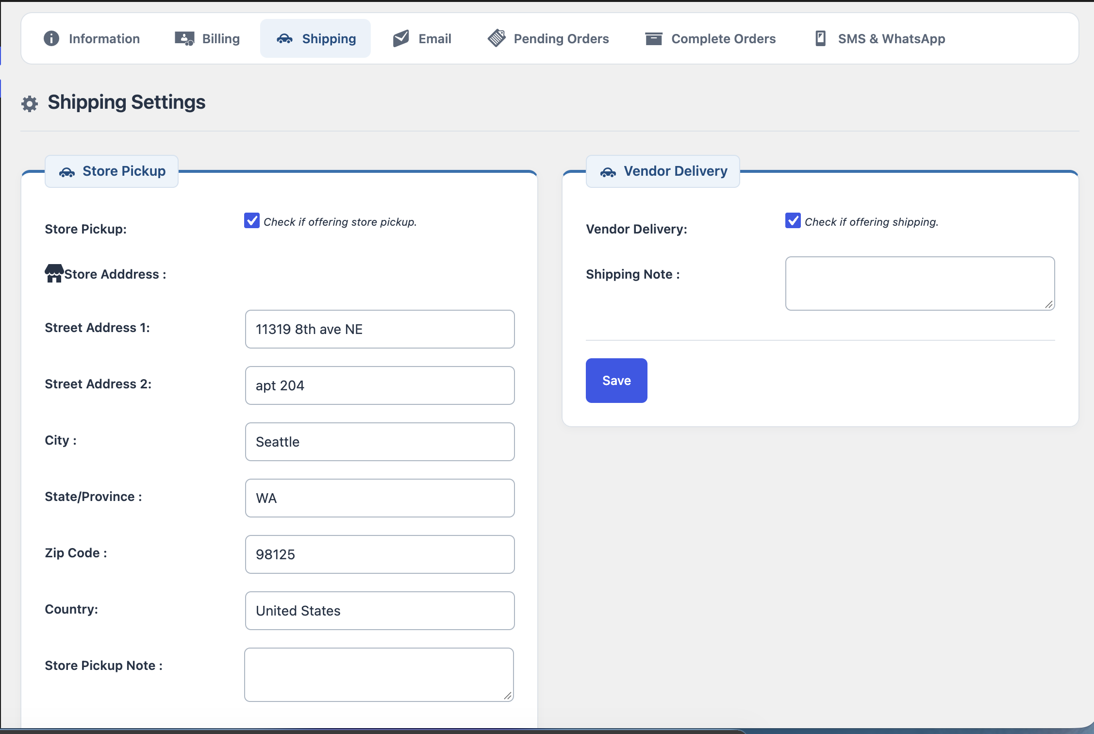 Shipping settings.