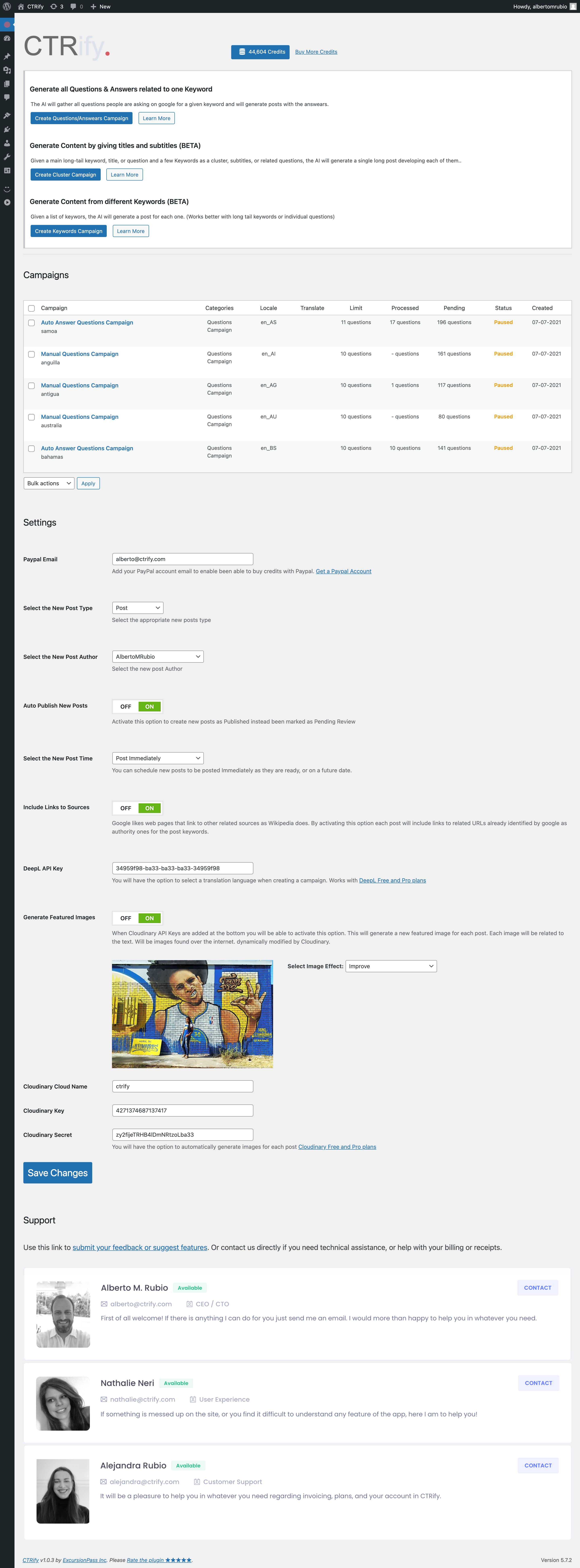 Plugin Settings Page