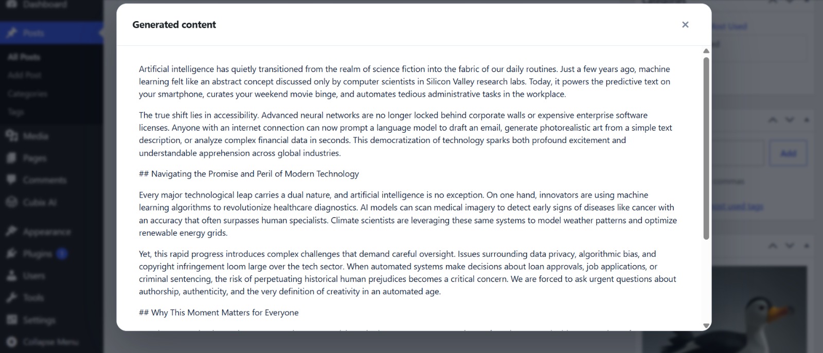Any response expands to a full-screen reading view.