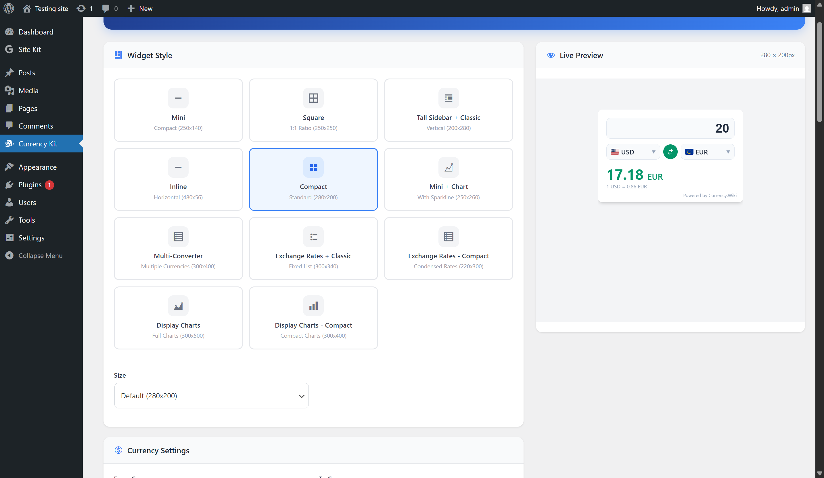 Widget Mini Chart Style - With historical data