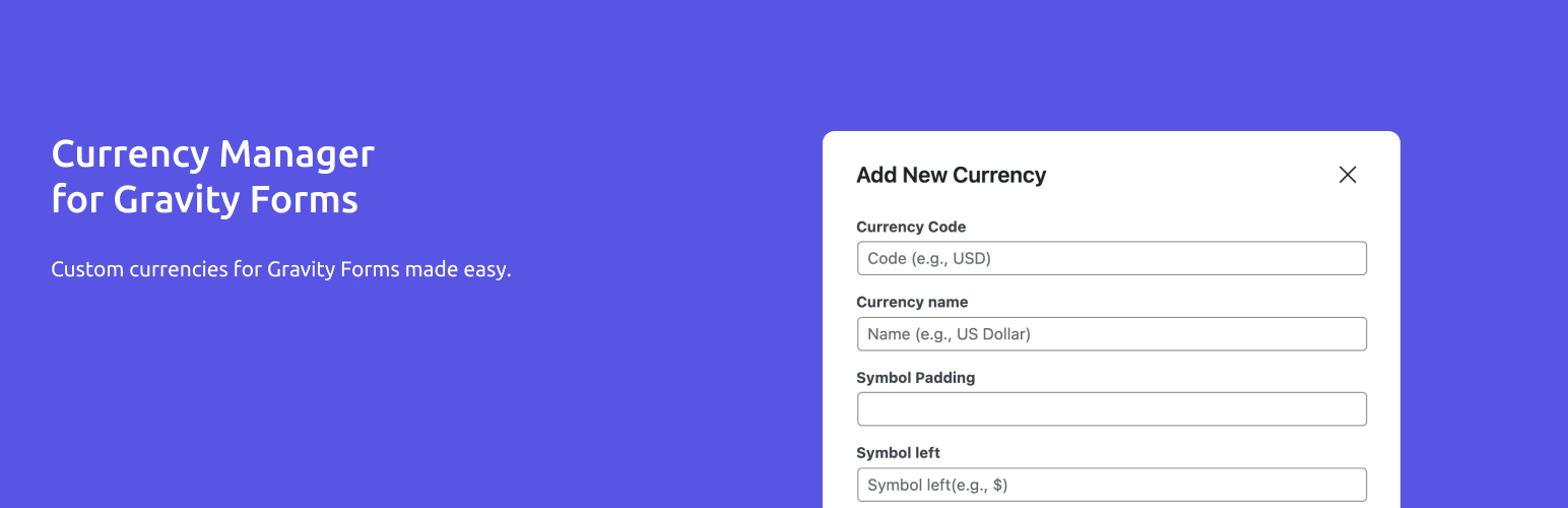 WordPress 外掛 Currency Manager for Gravity Forms 的封面圖片。