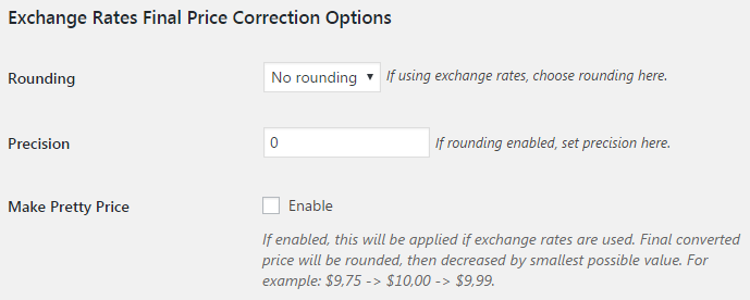 Currency Switcher for WooCommerce - General - Exchange Rates Final Price Correction.