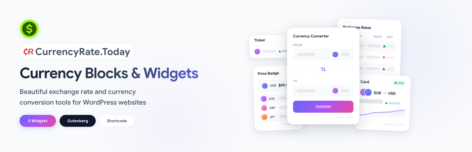 WordPress 外掛 CurrencyRate.Today – Currency Blocks and Widgets 的封面圖片