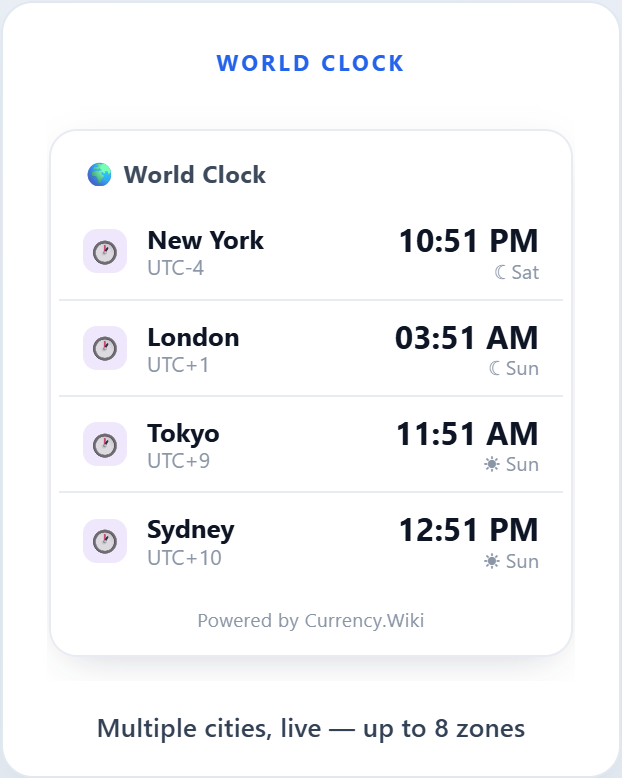 World clock with multiple cities