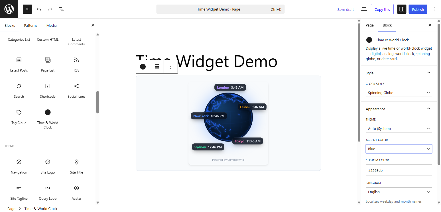 Gutenberg block with live preview