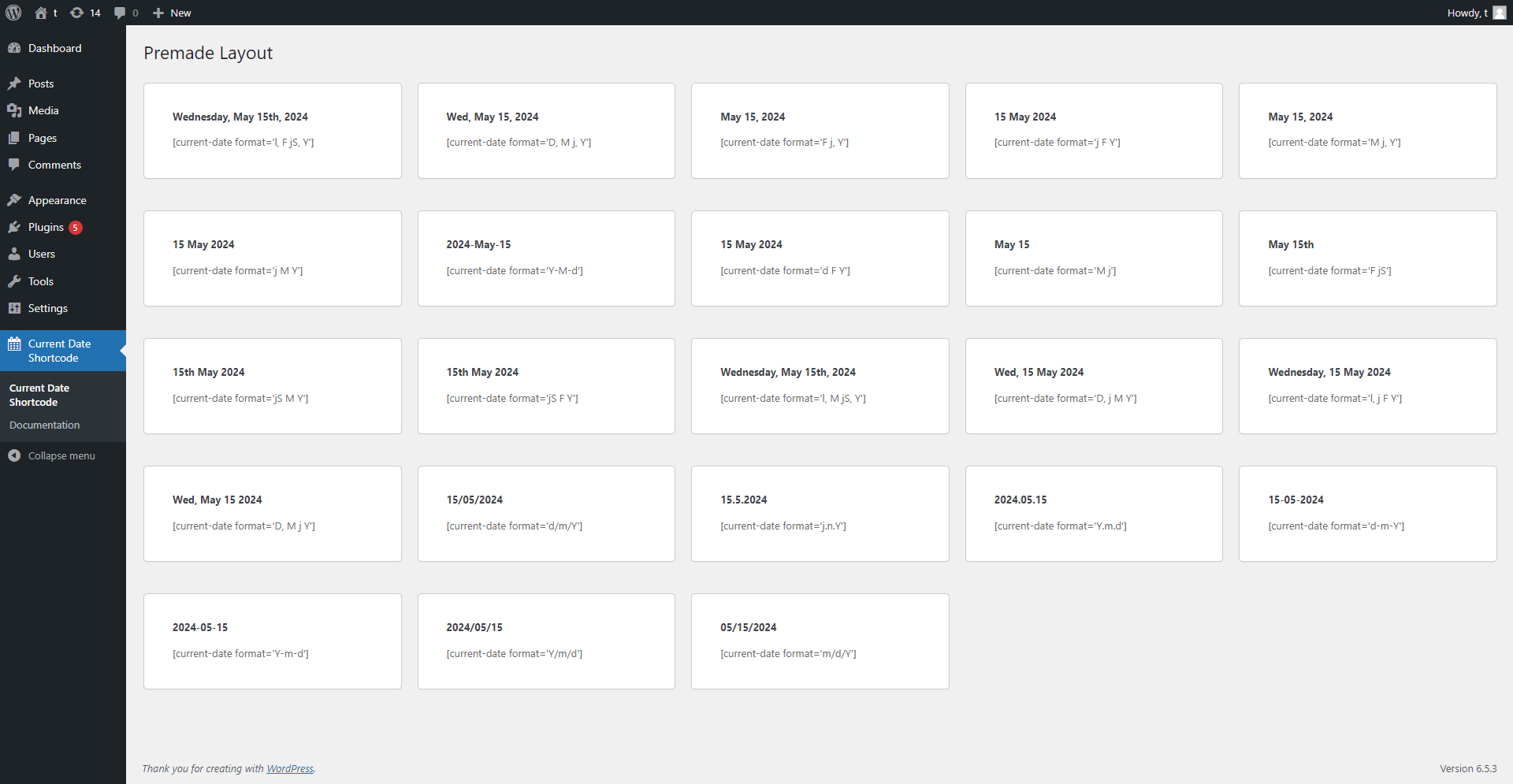Current Date Shortcode For WordPess - Screenshot 1