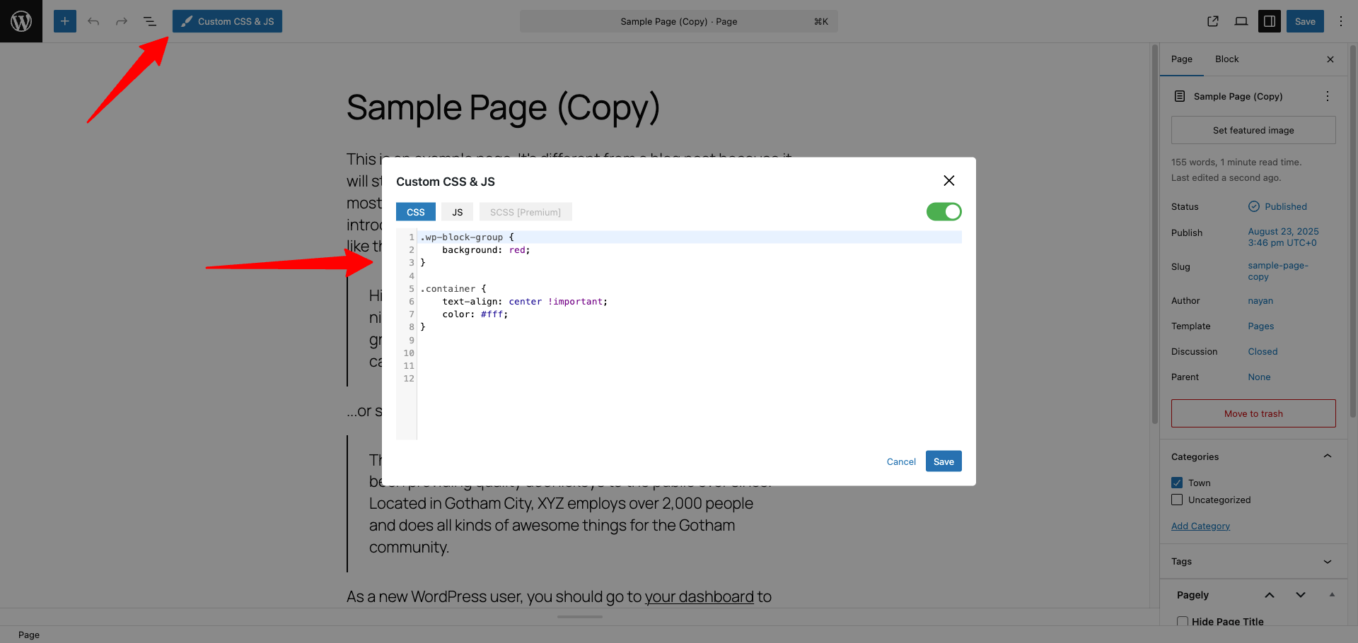 Page specific custom CSS &amp; JS editor.