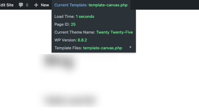 Page information in the Admin bar.