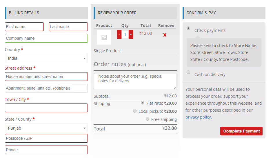 One page checkout and layouts for woocommerce