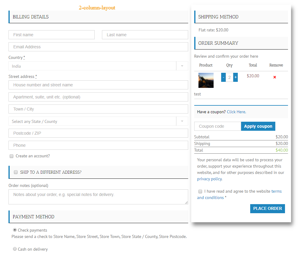 Woocommerce One Page Checkout - Piotnet Forms