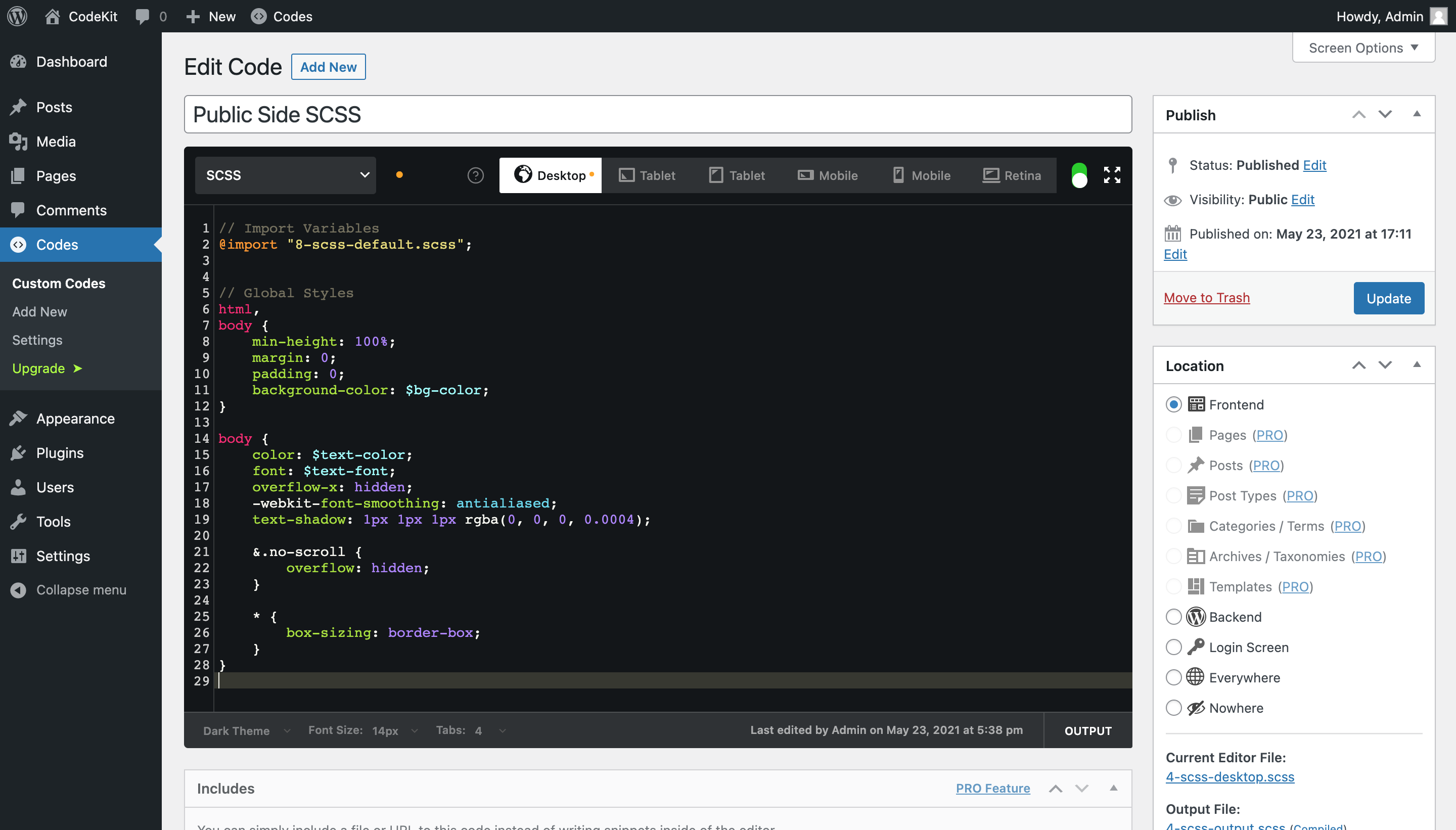 Sample SCSS editor