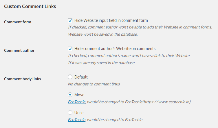 Custom Comment Links