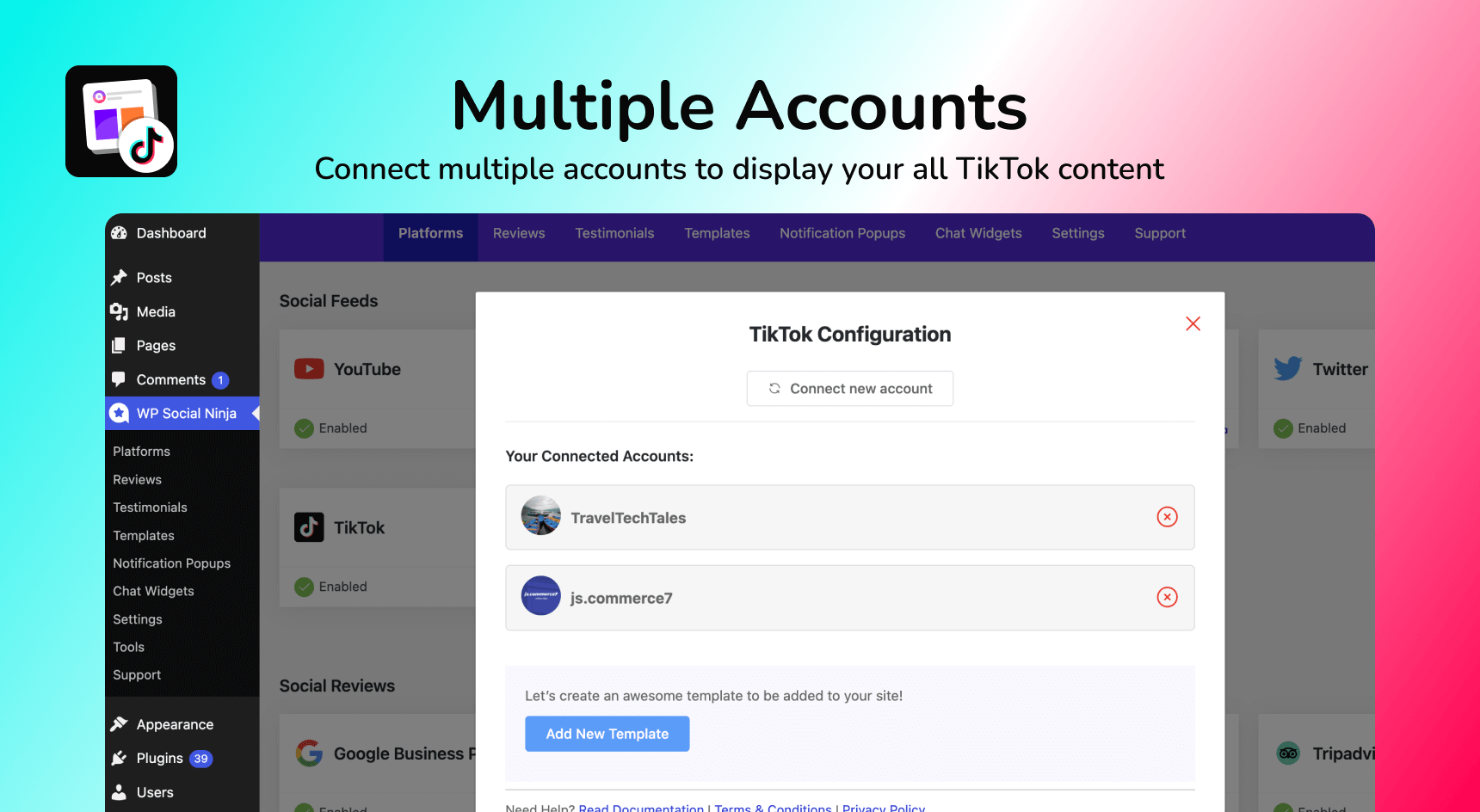 Connect your multiple TikTok accounts to show your different products from different accounts