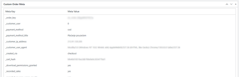 The custom meta box displayed on the WooCommerce order edit page.