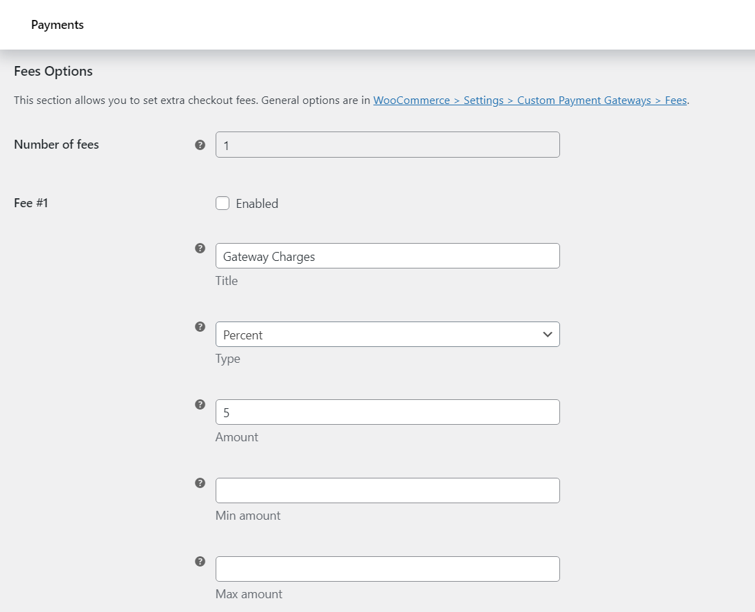 Configure fees for gateways.