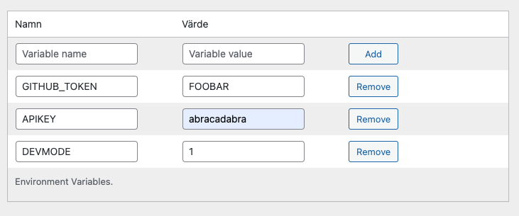The premium version supports setting environment variables.