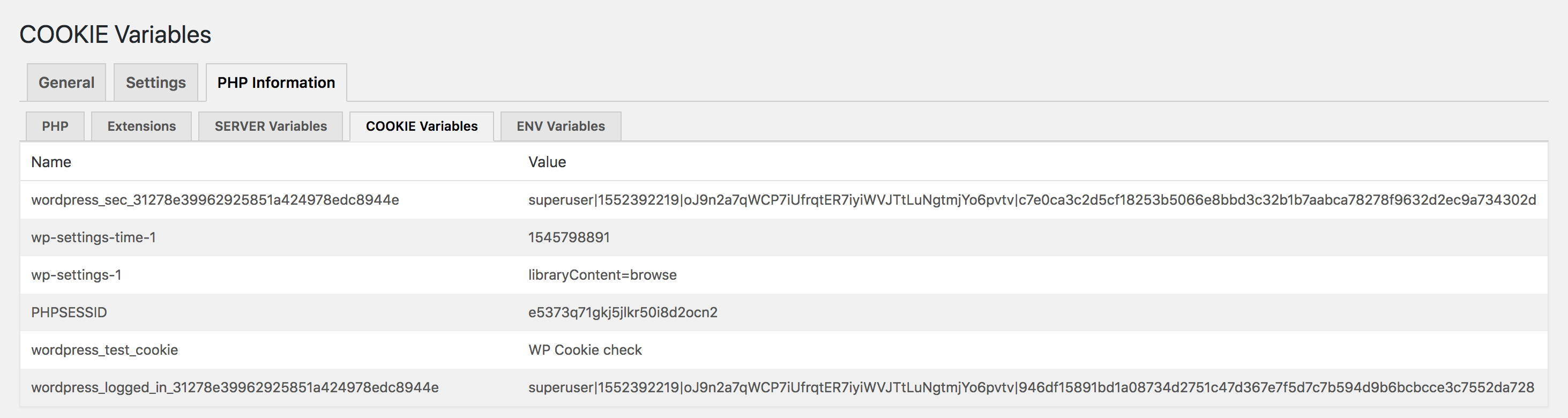 All $_COOKIE variables.