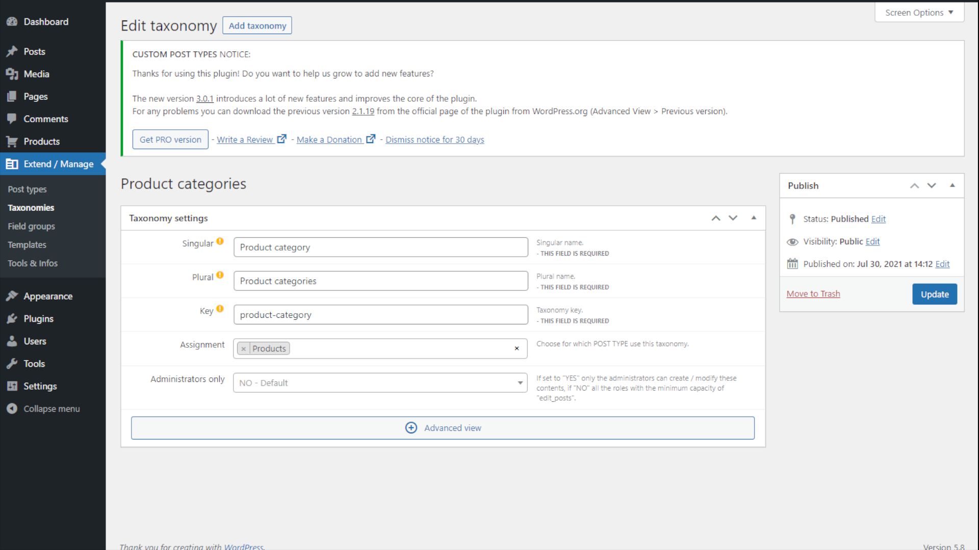 Creating/Editing Custom Taxonomy.