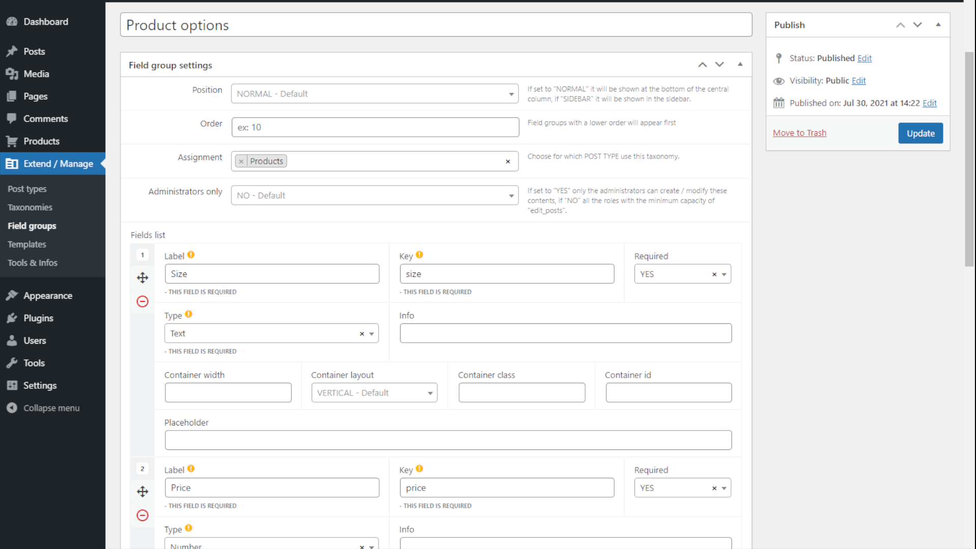 Creating/Editing Custom Field.