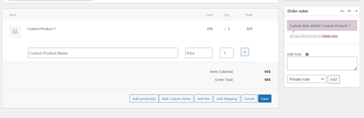 Custom Product in Woo Order