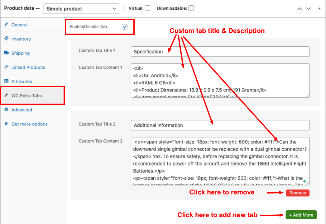 Extra Custom Product Tabs for WooCommerce