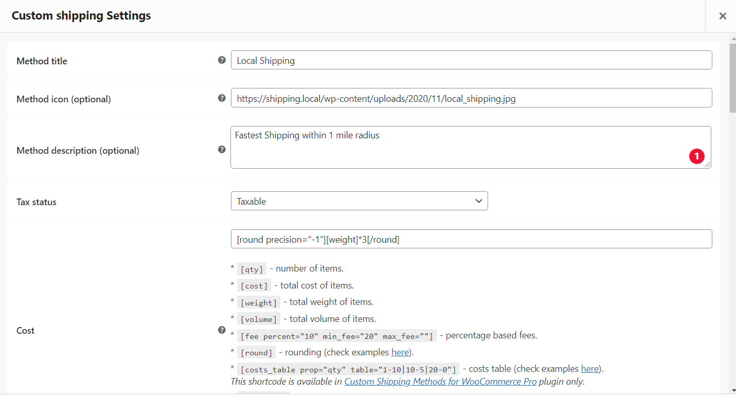 Individual custom shipping options.