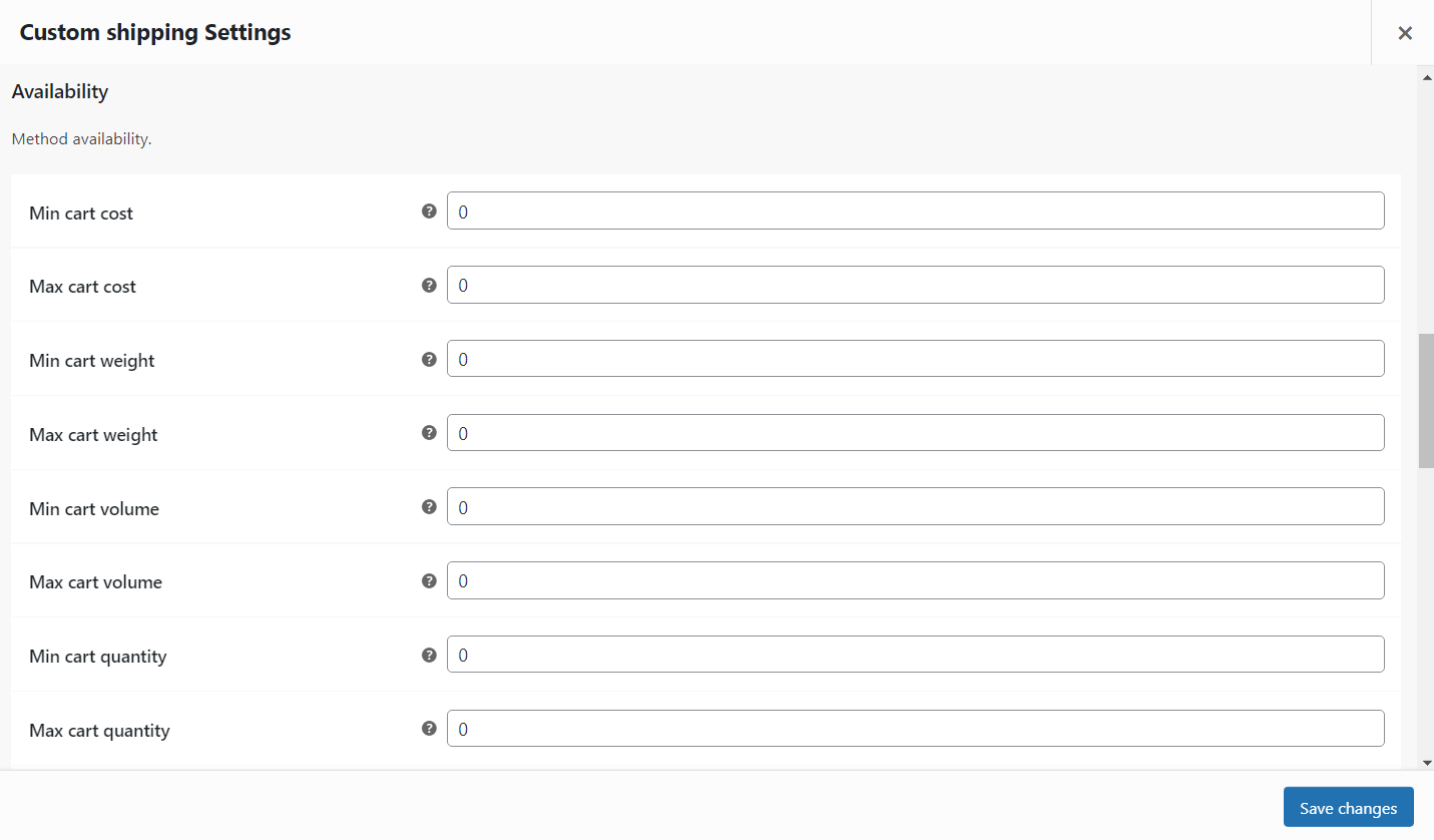 Cost, Weight, Volume and Quantity rules.