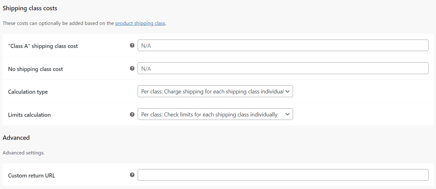 Shipping Class costs.