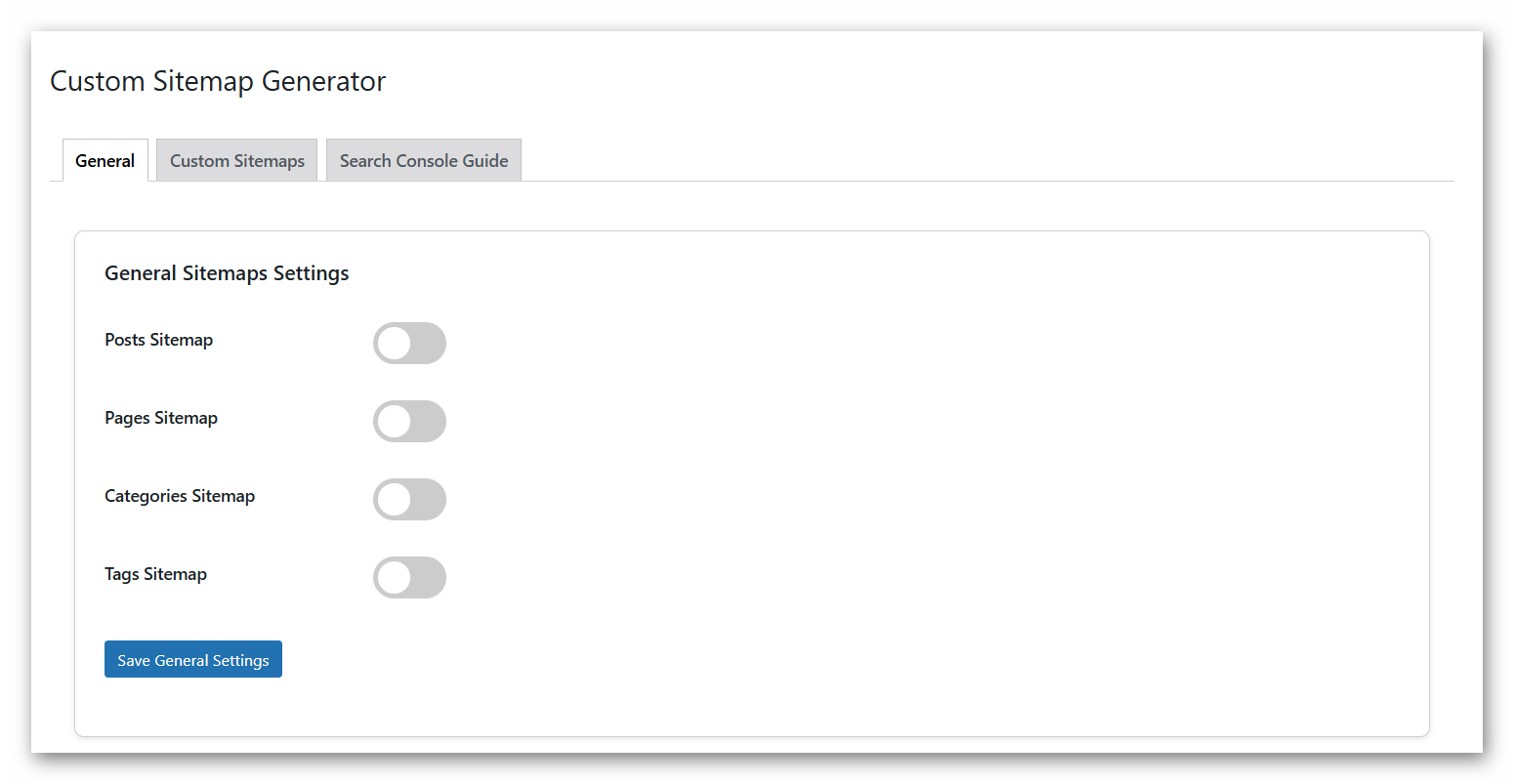 Custom Sitemap Generator settings page