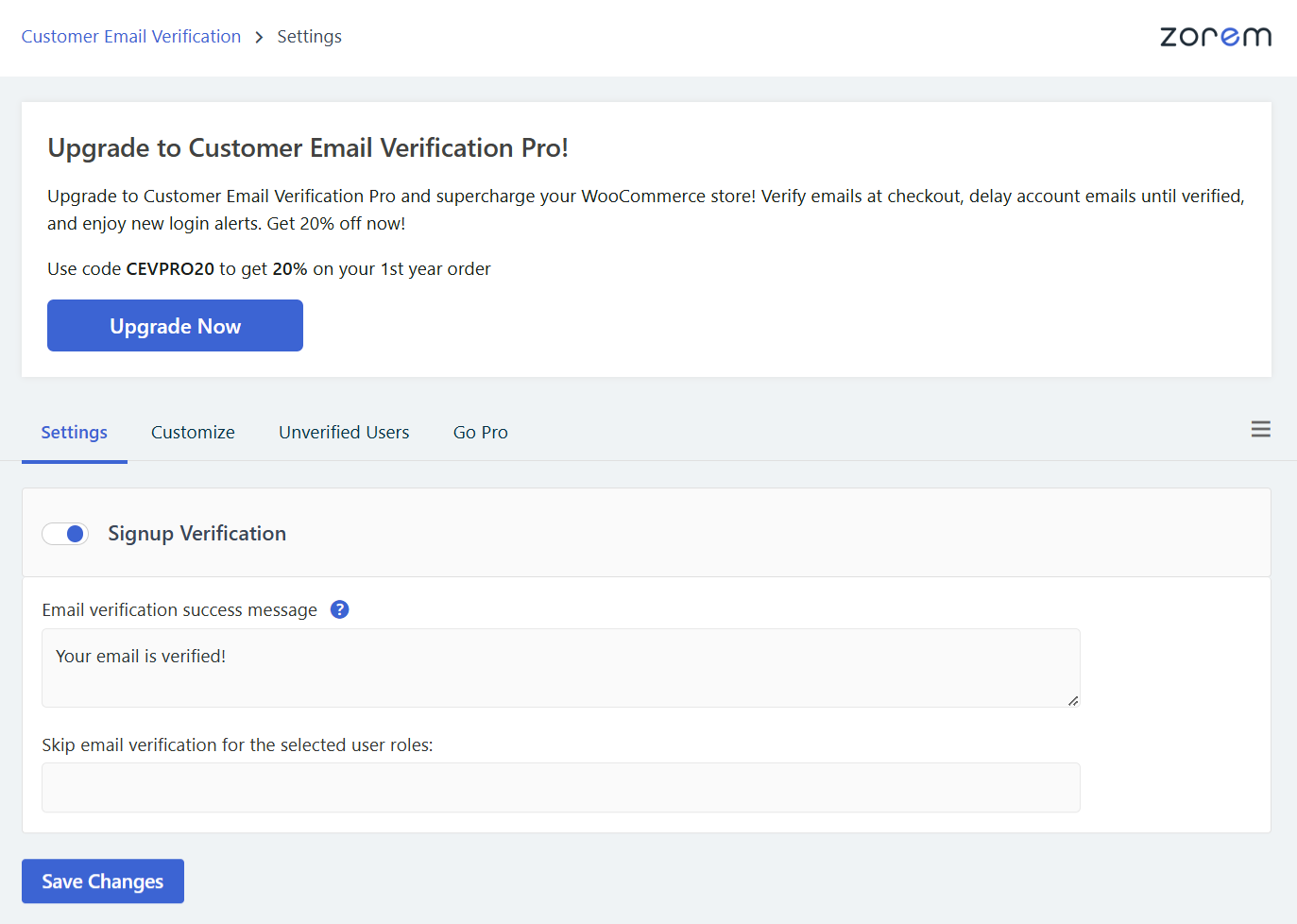 Customer Email Verification for WooCommerce