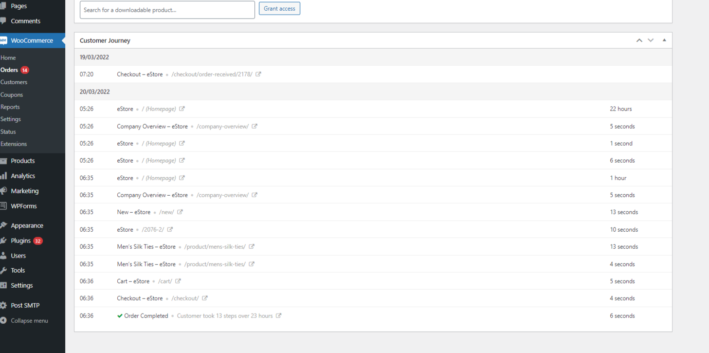 Customer Journey Displayed on Orders Page.