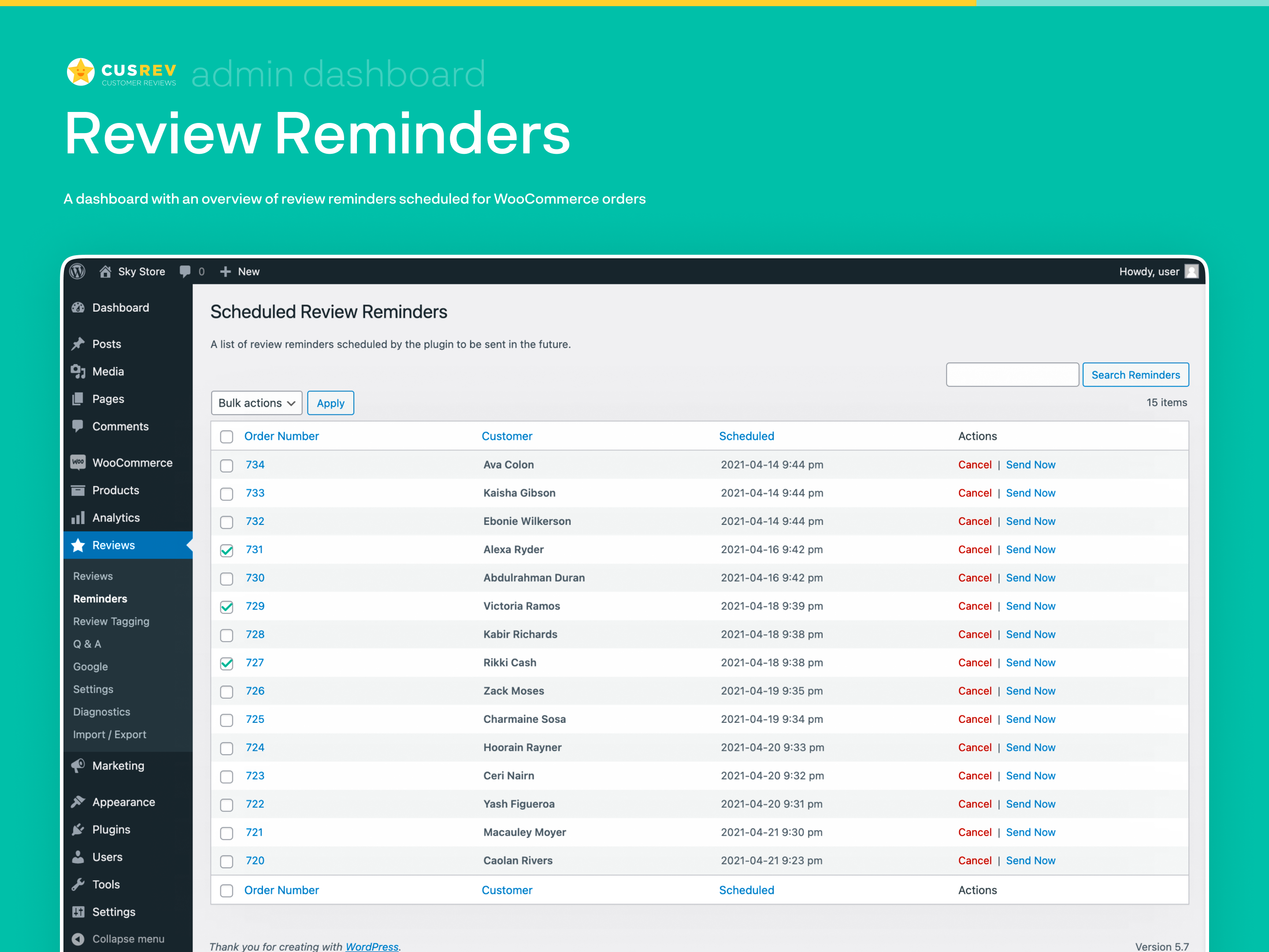 Review Reminders (Admin Dashboard)