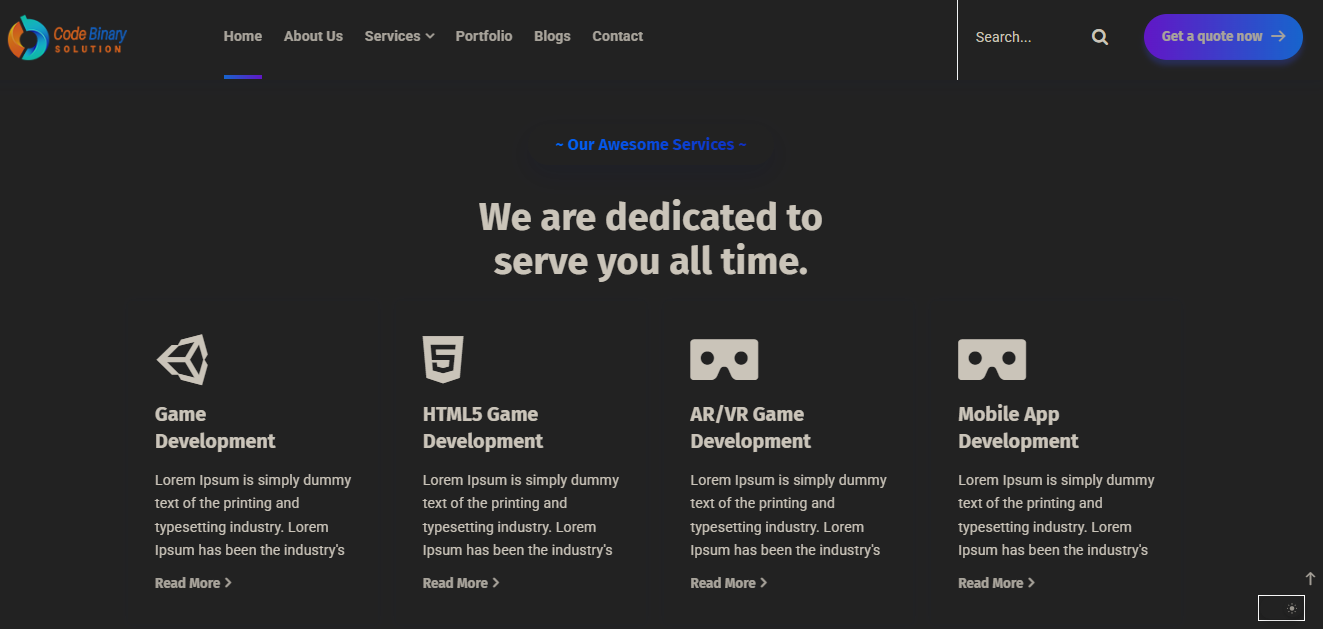 Dark mode toggle button on the frontend