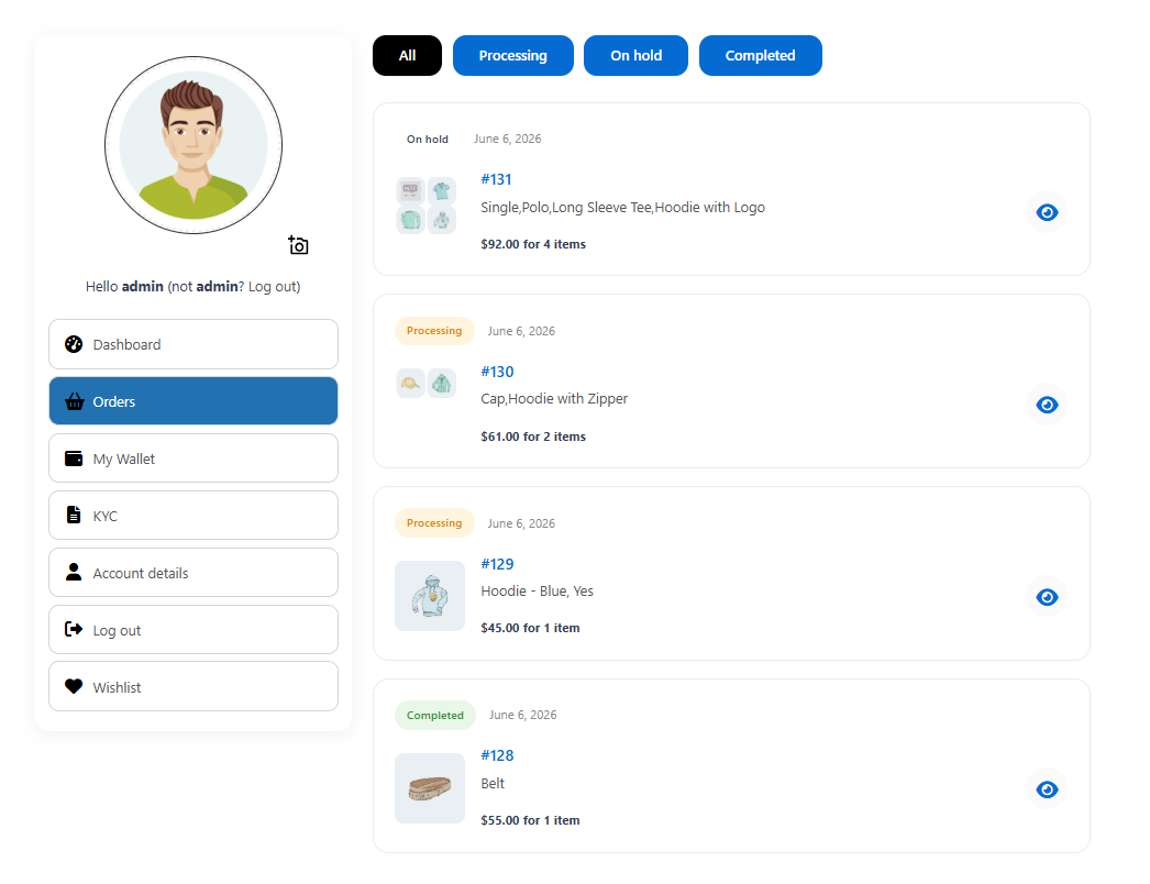 Dashboard Links and Quick Access Cards