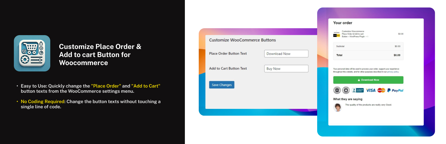 Customize Place Order & Add to cart Button for Woocommerce