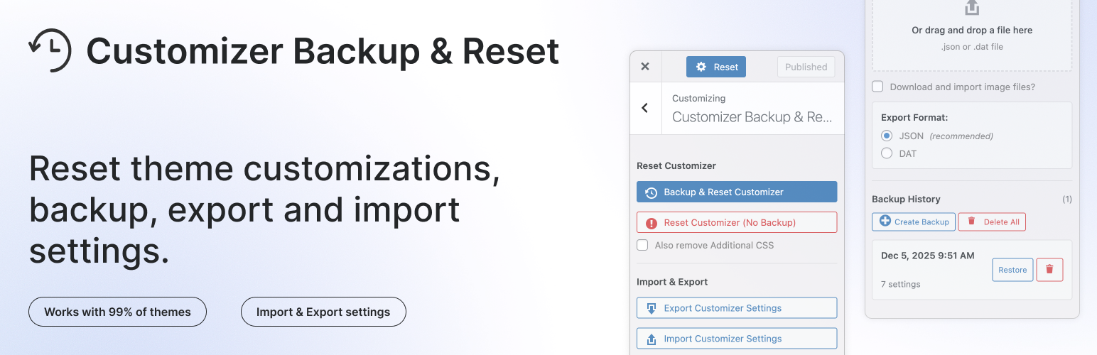 Customizer Backup & Reset
