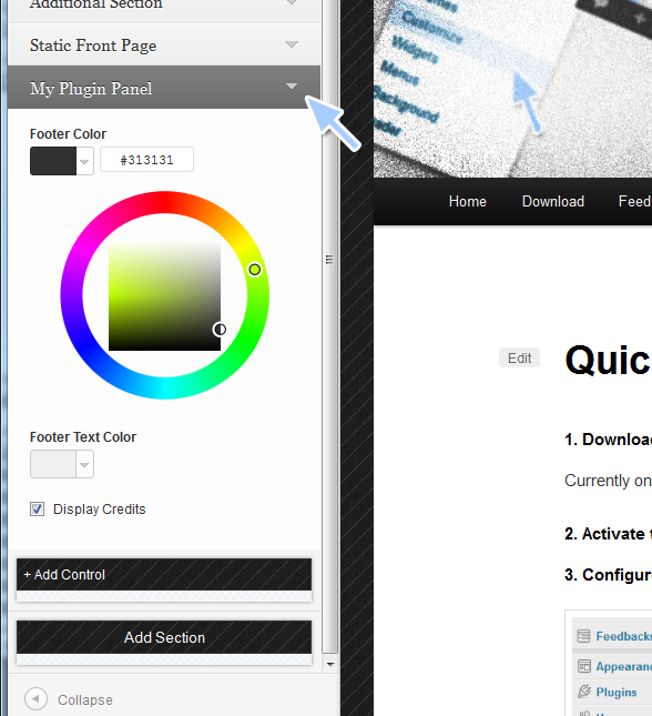 Panel created with Customizer