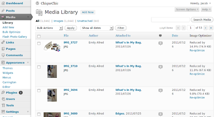 Additional optimize column added to media listing. You can see your savings, or manually optimize individual images.