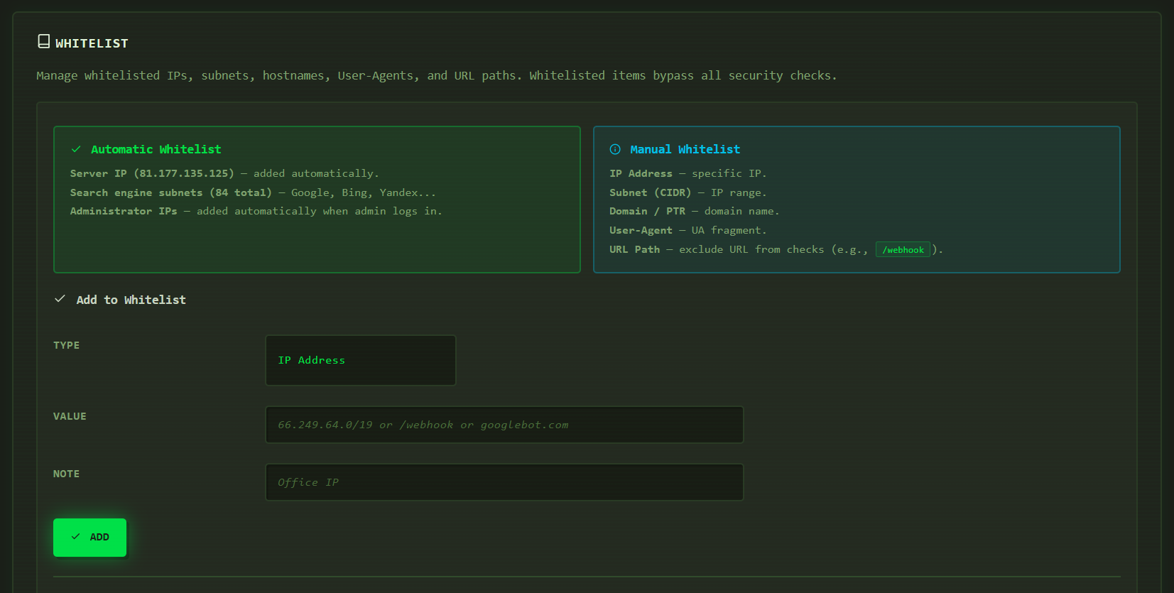 Whitelist management panel