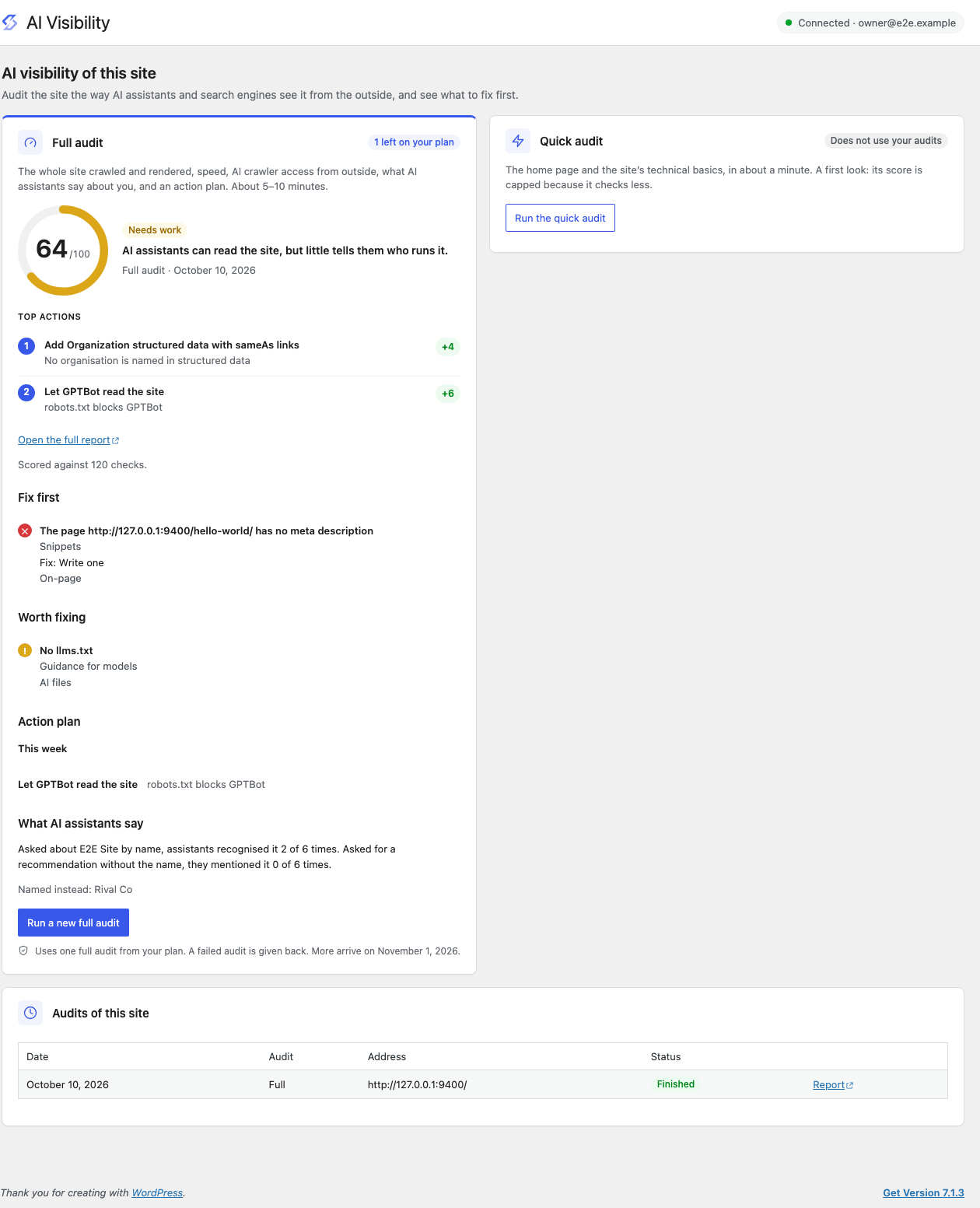 A full audit's results and what to fix first, in WordPress.