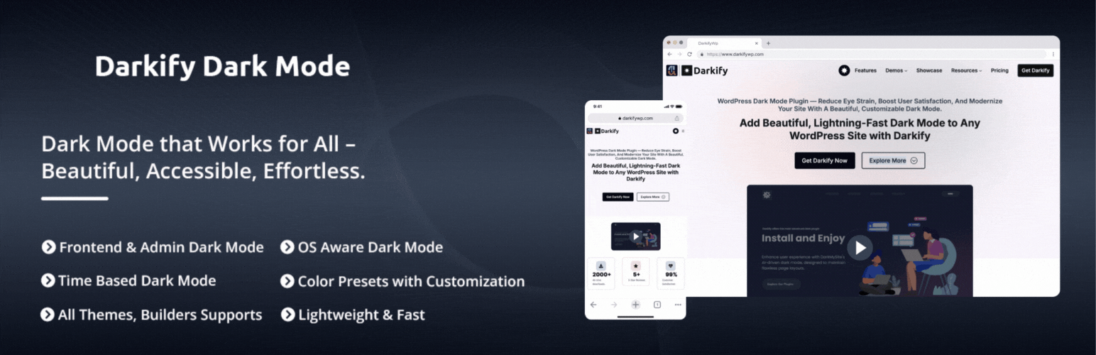 WordPress 外掛 Darkify – Dark Mode & Night Mode for Website & Admin (Dark Theme Included) 的封面圖片