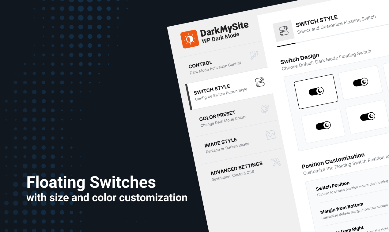 Floating Switches with size and color customization.