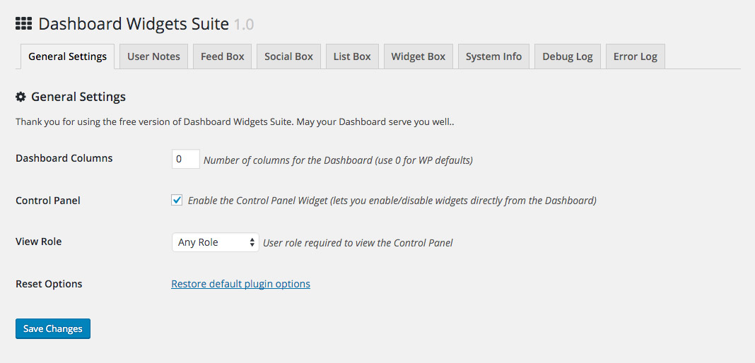 DWS Settings:  General Settings