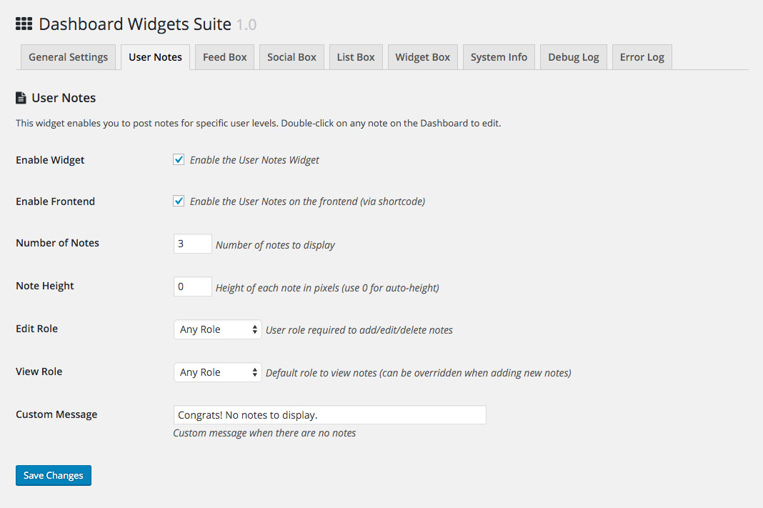 DWS Settings:  User Notes